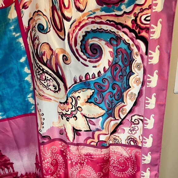 Chico's Pink & Blue Patchwork-Print Oversized Square Scarf 42" x 42" - Picture 8 of 11